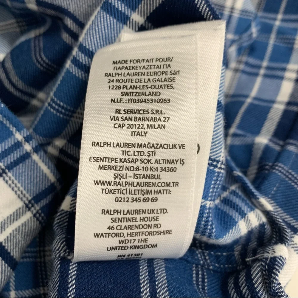 Polo Ralph Lauren Button Down Flannel Shirt Classic Fit Performance Blue Plaid - Picture 10 of 15